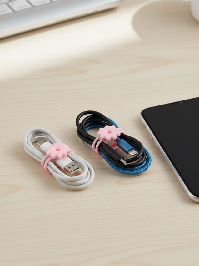 Sinsay - Set de suporturi pentru cabluri cu motiv floral 3 pack - roz-pastel