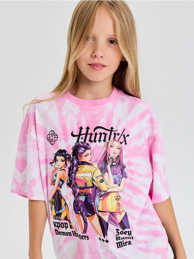Sinsay - Tricou oversize din bumbac cu imprimeu K-Pop Demon Hunters - multicolor