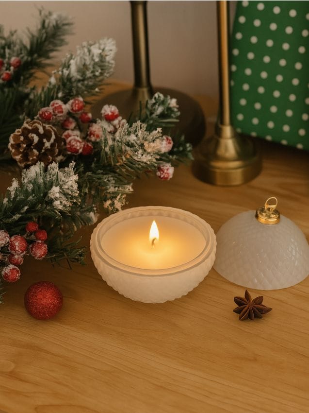 Sinsay - Sviečka v tvare gule s vôňou Bourbon by the Fire - biela