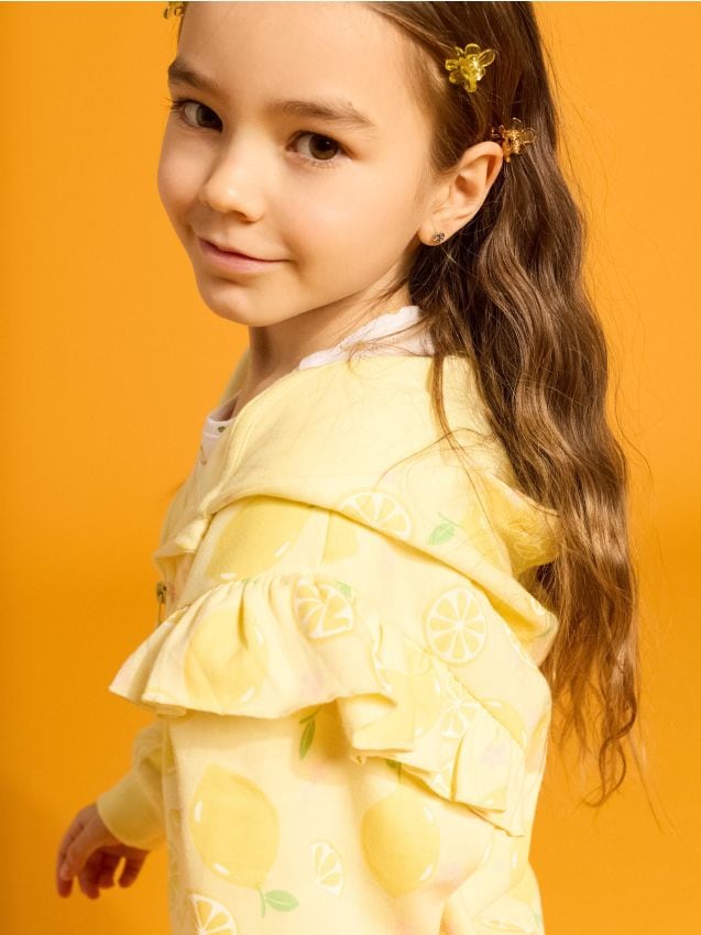 Sinsay - Hanorac cu fermoar și glugă cu motiv de lămâi - galben-deschis