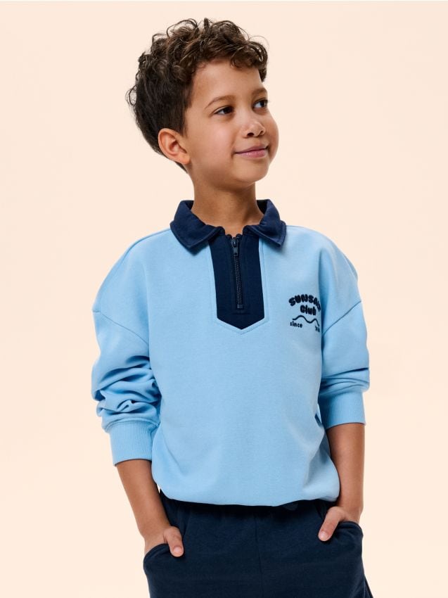 Sinsay - Bluza polo din French Terry cu broderie și fermoar - multicolor