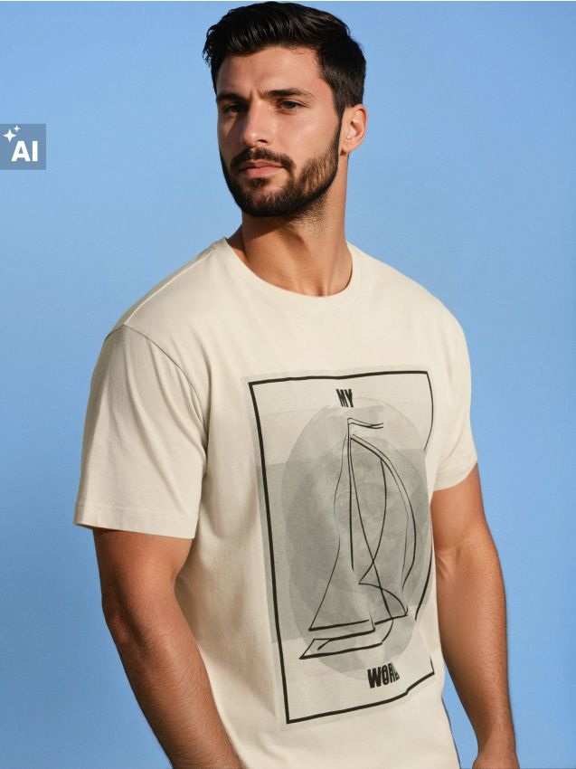 Sinsay - Tricou cu imprimeu - nude