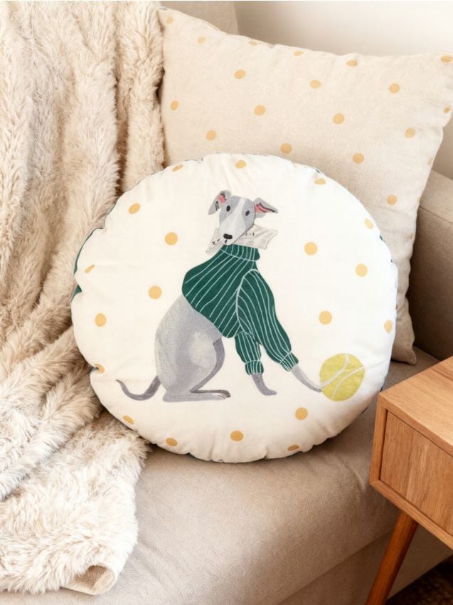 Sinsay - Pernă decorativă cu motiv de câine - galben-pal