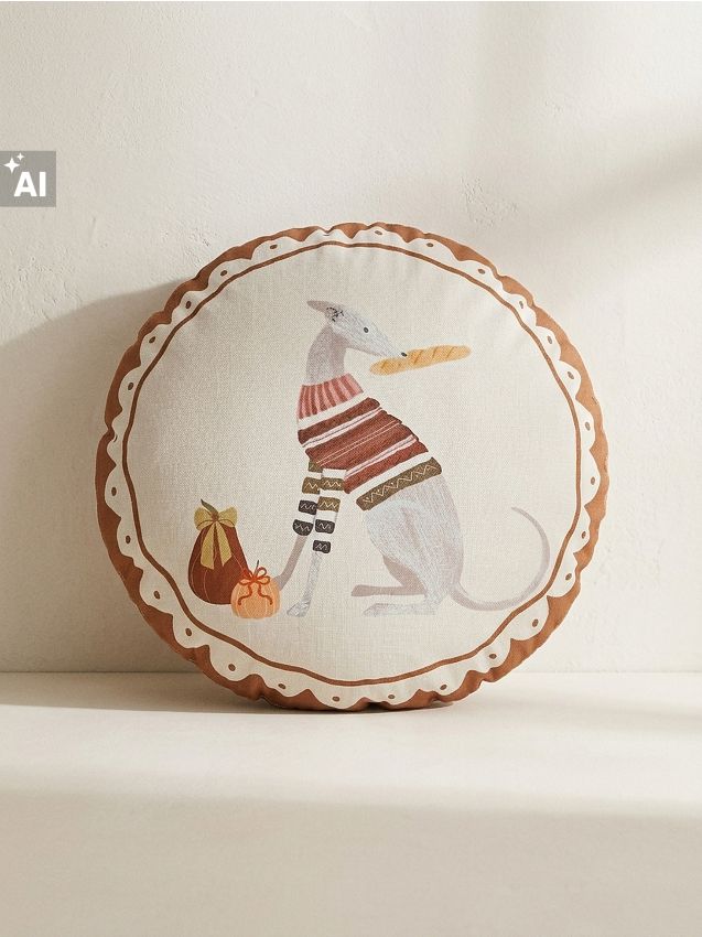 Sinsay - Pernă decorativă rotundă cu motiv de câine din rasa ogar - maro