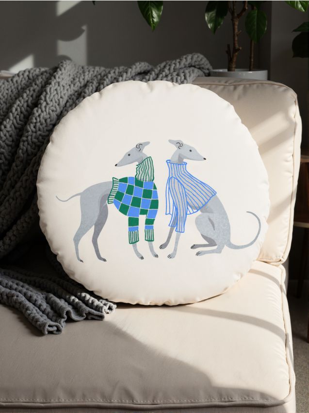 Sinsay - Pernă decorativă rotundă cu motiv de câini ogari - multicolor