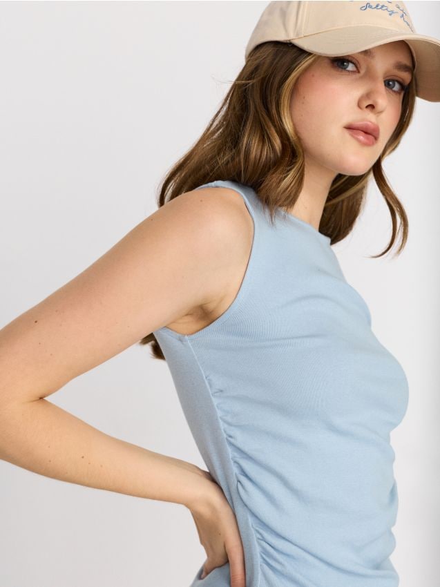 Sinsay - Bluză din bumbac fără mâneci cu încrețituri decorative - altele