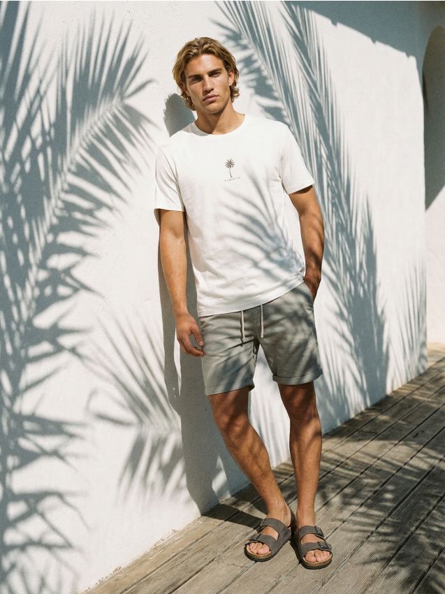 Sinsay - Tricou din bumbac cu imprimeu de vacanță - crem