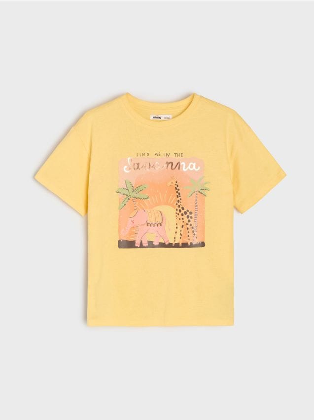 Sinsay - Tricou din bumbac cu inscripție Savanna - galben-pal