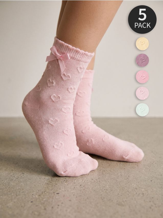 Sinsay - Șosete din bumbac cu volane și fundiță 5 pack - multicolor