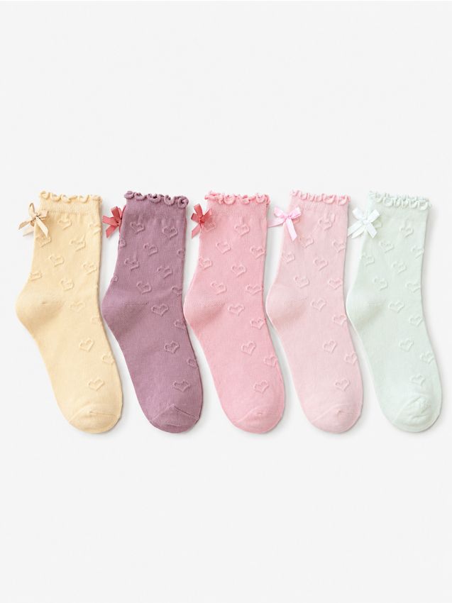 Sinsay - Șosete din bumbac cu volane și fundiță 5 pack - multicolor