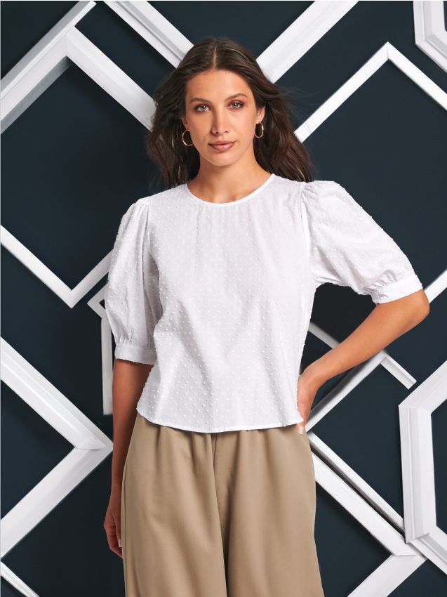 Sinsay - Tricou cu mânecă scurtă și decolteu decorativ - alb