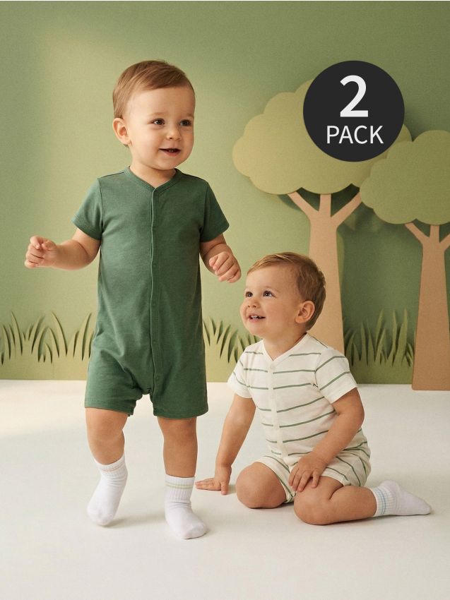 Sinsay - Salopete din bumbac 2 pack - verde-oliv deschis