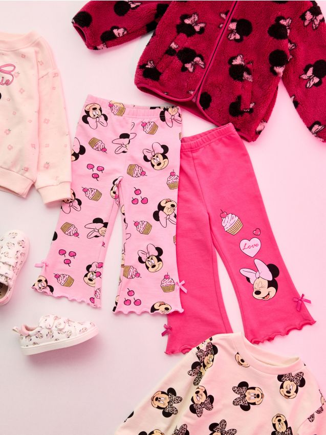 Sinsay - Bawełniane legginsy flare 2 pack Minnie Mouse - różowy