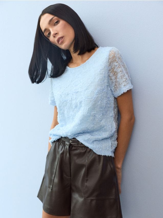 Sinsay - Tricou din dantelă - albastru-pal