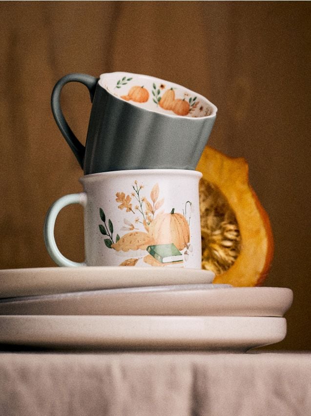 Sinsay - Cană ceramică cu motiv de dovleac - verde-deschis