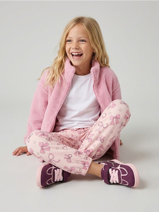 Sinsay - Pantaloni de trening jogger cu motiv de funde - roz-pastel