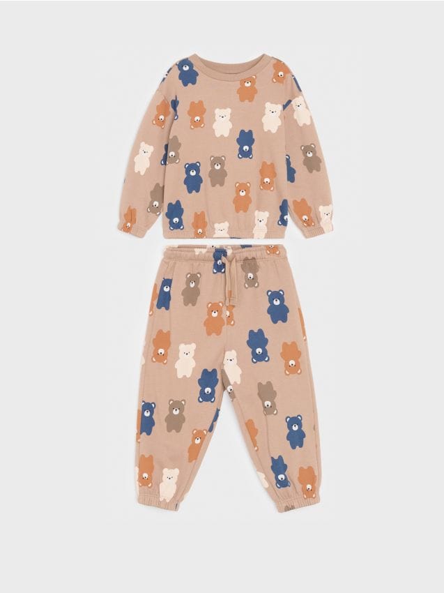 Sinsay - Set din bumbac: bluză și pantaloni cu model de ursuleți - cafeniu
