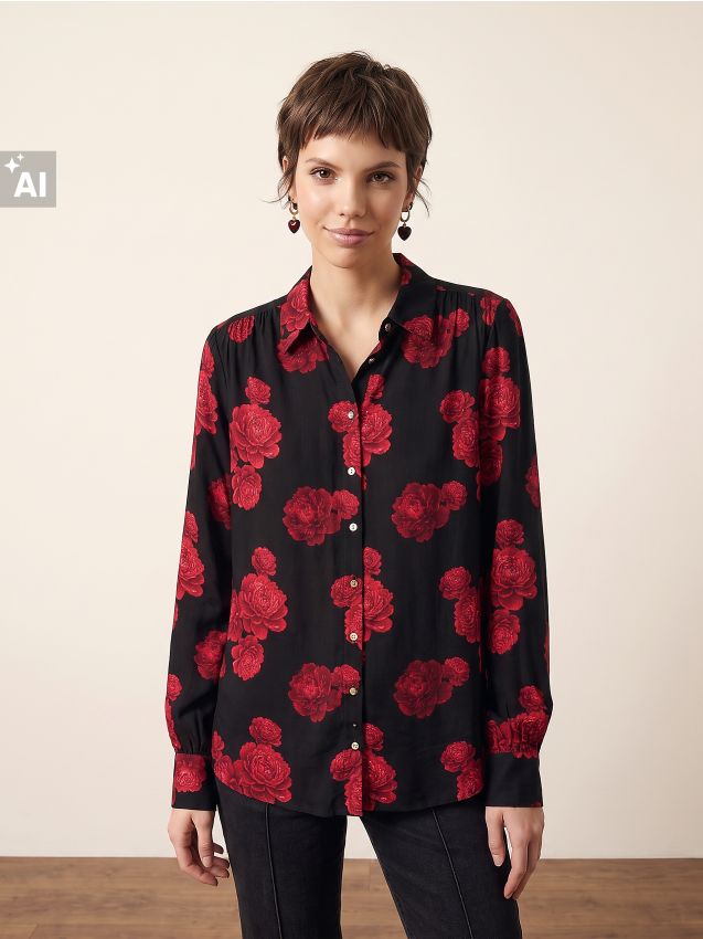 Sinsay - Cămașă din vâscoză cu model floral - multicolor