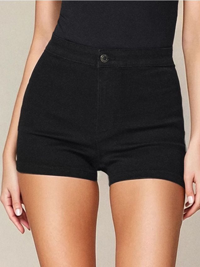 Sinsay - Szorty jeansowe high waist - czarny