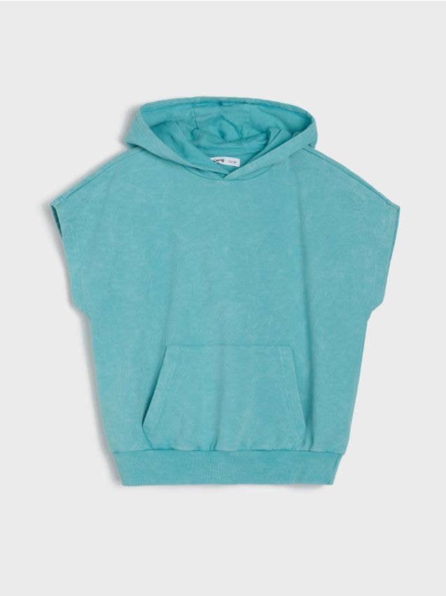 Sinsay - Hanorac din bumbac cu efect spălat - acvamarin