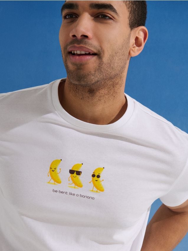 Sinsay - Tricou din bumbac cu imprimeu cu banane - alb