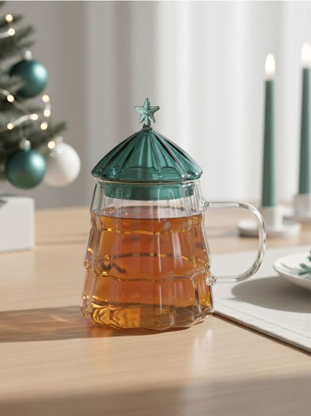 Sinsay - Sklenený hrnček s vianočným motívom - zelená