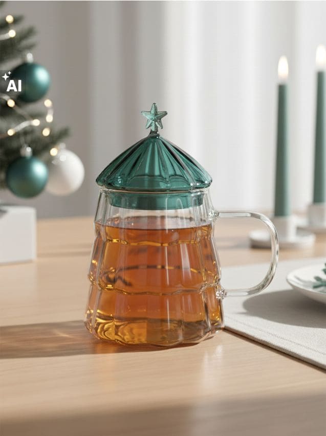 Sinsay - Cană din sticlă cu motiv de Crăciun - verde