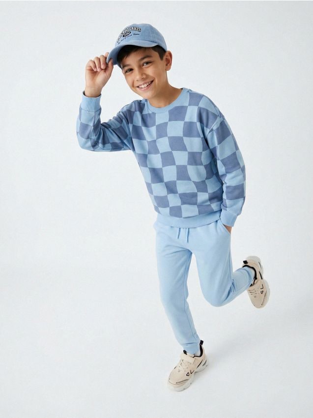 Sinsay - Bluză tip crewneck cu model în carouri - light blue