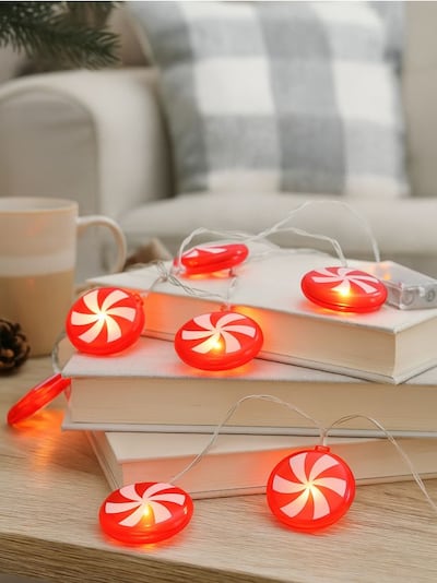 Χριστουγεννιάτικα φώτα LED με μοτίβο καραμέλες μέντας