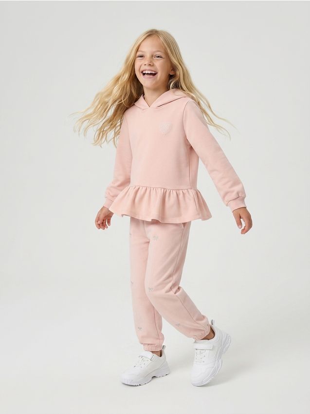 Sinsay - Pantaloni de trening jogger cu funde brodate - roz-pastel