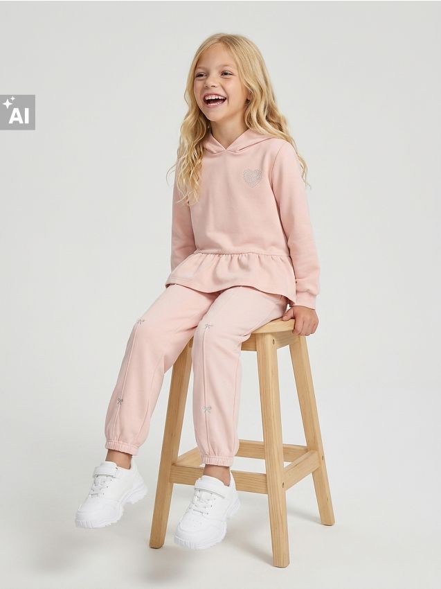 Sinsay - Pantaloni de trening jogger cu funde brodate - roz-pastel