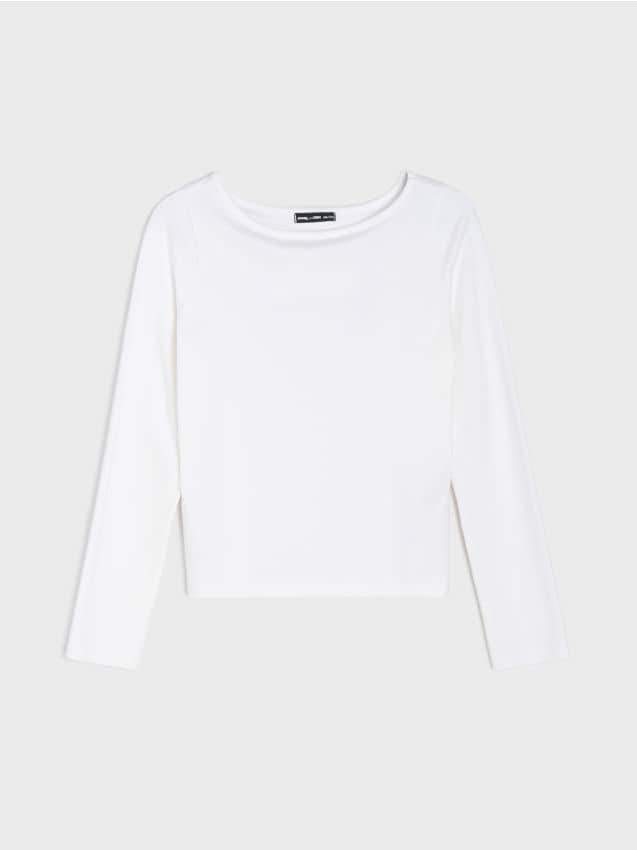 Sinsay - Tricou din bumbac, cu mânecă lungă - alb