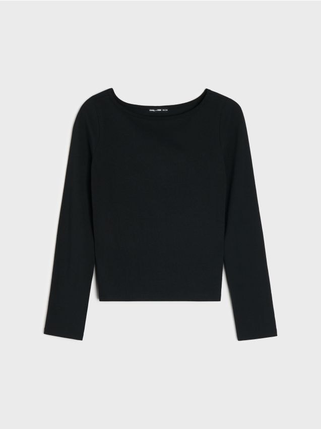 Sinsay - Tricou din bumbac, cu mânecă lungă - negru