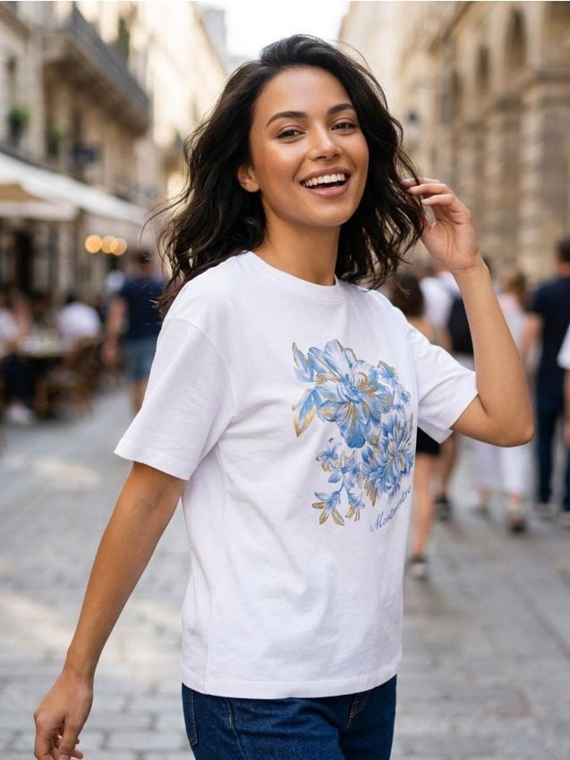 Sinsay - Tricou cu imprimeu - alb