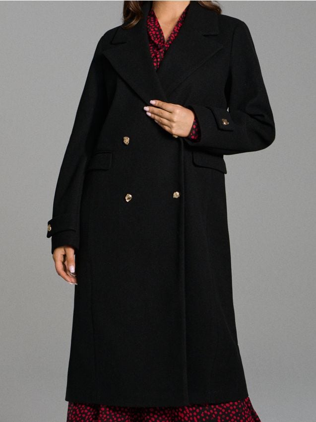 Sinsay - Palton cu rând dublu de nasturi și croi clasic - negru