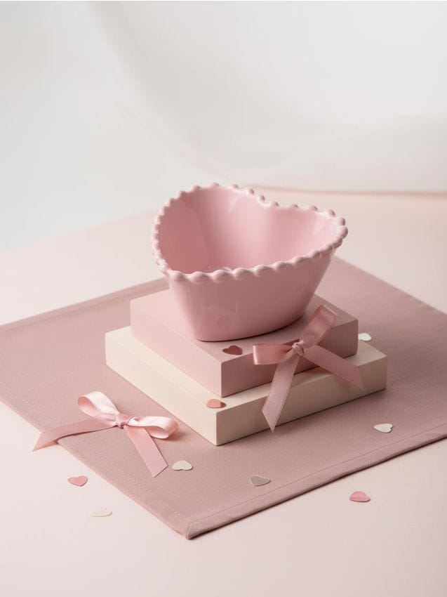 Ciotola di ceramica di San Valentino a forma di cuore - rosa pastello