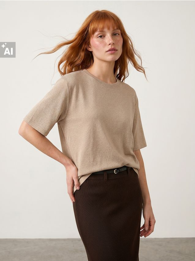 Sinsay - Tricou cu fir metalic și amestec de vâscoză - auriu