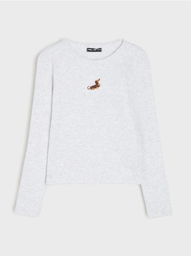 Sinsay - Tricou din bumbac cu teckel brodat - gri deschis