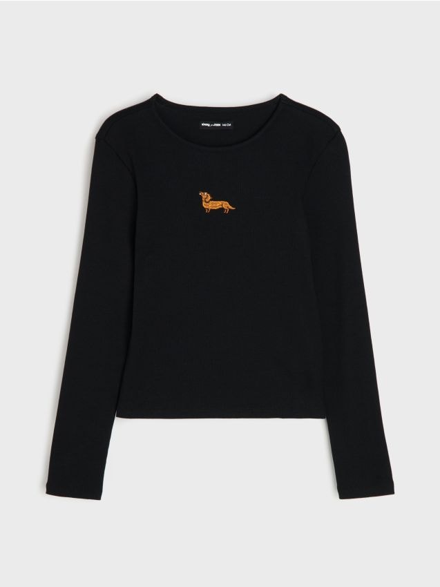 Sinsay - Tricou din bumbac cu teckel brodat - negru