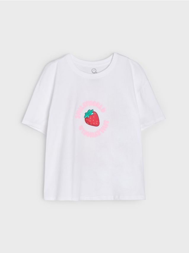 Sinsay - Tricou din bumbac cu imprimeu Smiley World - alb