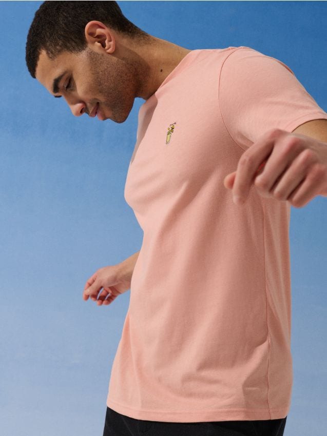 Sinsay - Tricou din bumbac cu broderie cu limonadă - roz-piersică