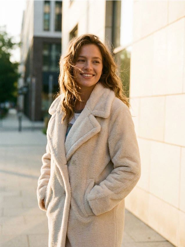 Cappotto lungo con pelliccia sintetica - nude