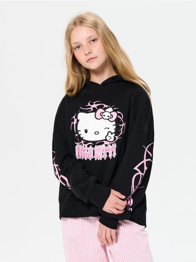 Sinsay - Mikina s kapucňou Hello Kitty - čierna