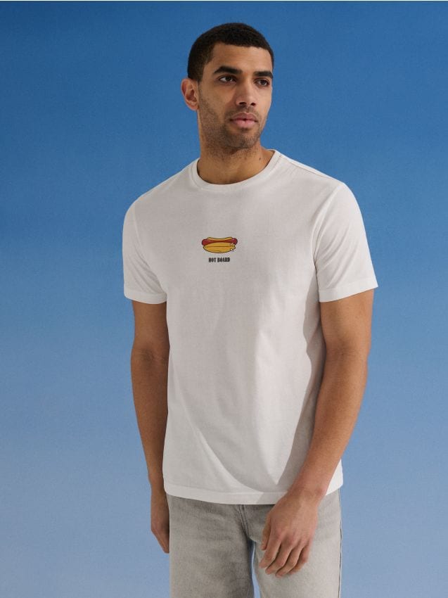 Sinsay - Tricou din bumbac cu imprimeu hot dog - crem