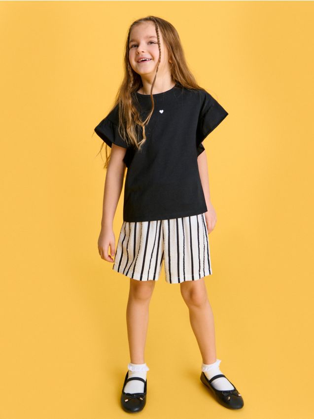 Sinsay - Tricou Din Bumbac Cu Broderie În Formă De Inimă - negru