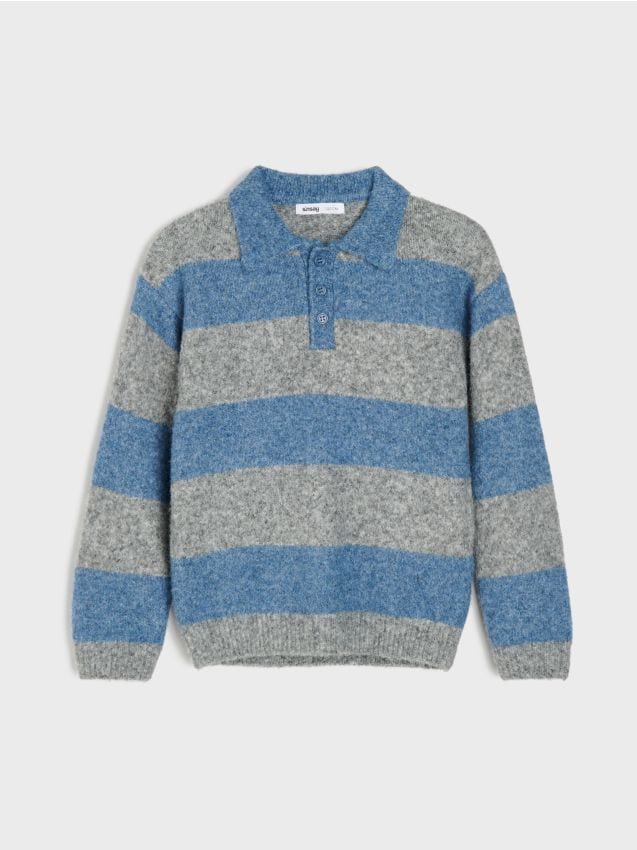 Sinsay - Pulover loose fit cu dungi, guler și amestec de lână - multicolor