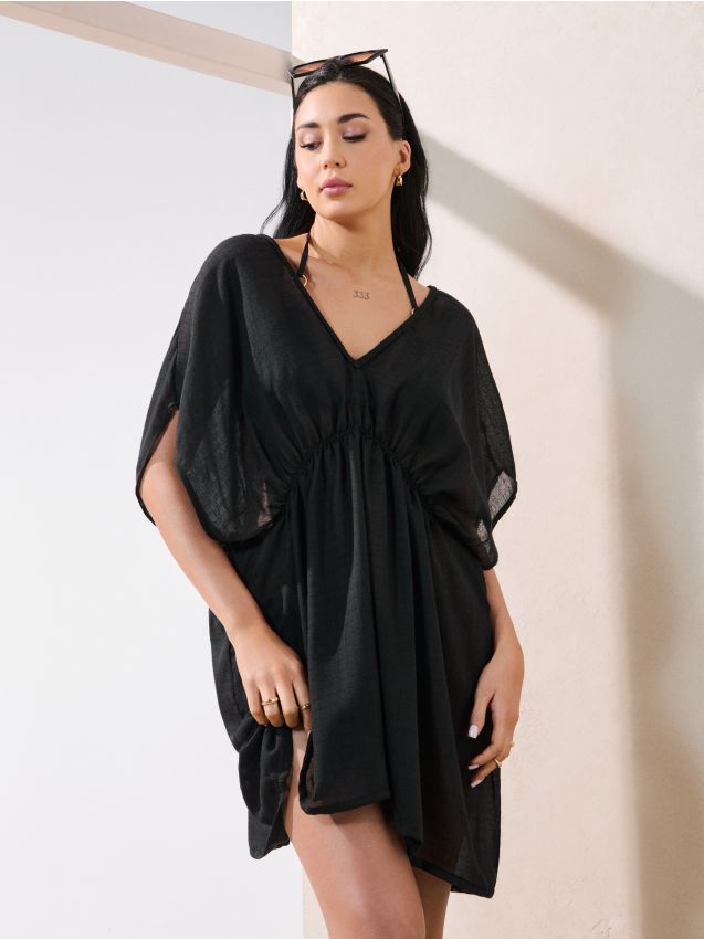 Sinsay - Poncho de plajă cu încrețituri - negru