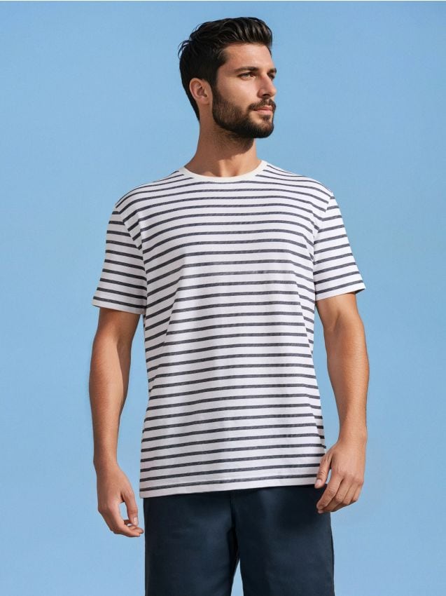 Sinsay - Tricou în dungi - crem