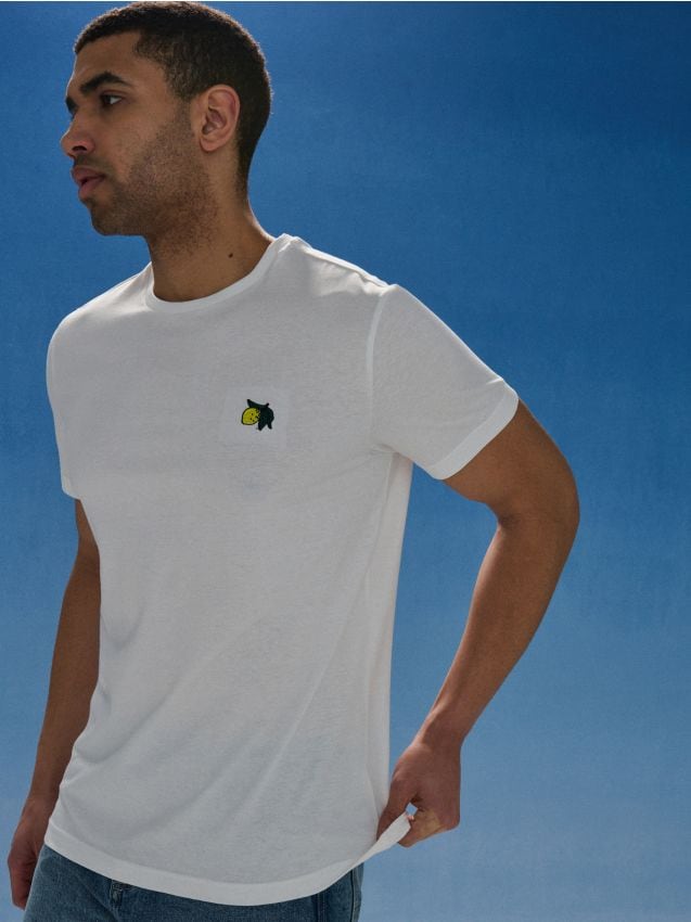 Sinsay - Tricou din bumbac cu broderie în formă de lămâie - crem