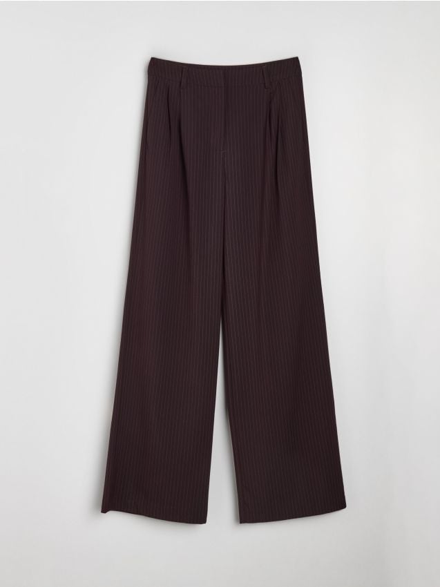 Sinsay - Pantaloni wide leg cu dungi și amestec de vâscoză - violet-închis